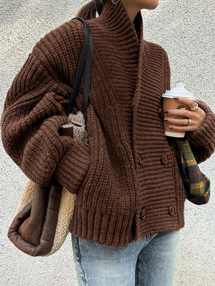 Womens Ribbed Knit Jacket with Lapel and Buttons