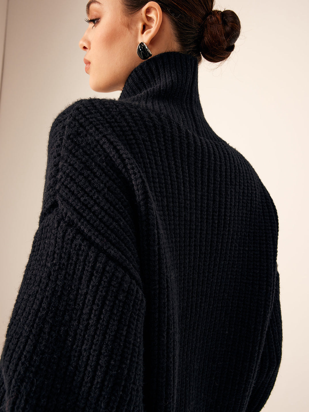 Womens Ribbed Knit Jacket with Lapel and Buttons