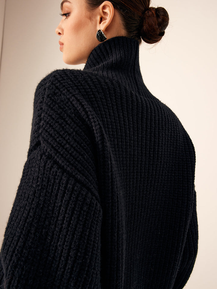Womens Ribbed Knit Jacket with Lapel and Buttons