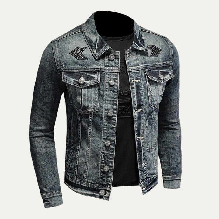 Mens Denim Trucker Jacket Distressed Relaxed Fit