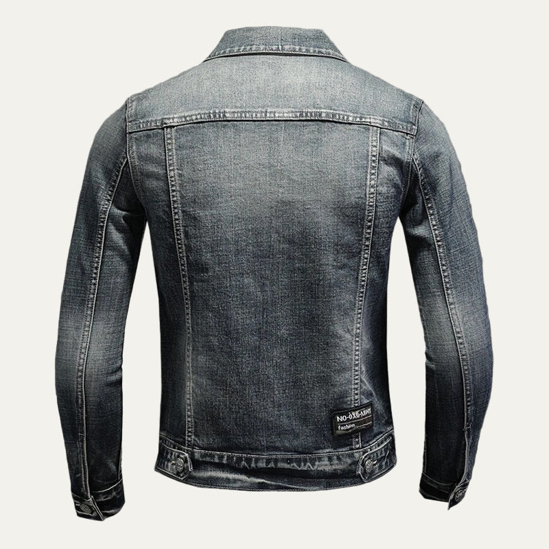 Mens Denim Trucker Jacket Distressed Relaxed Fit