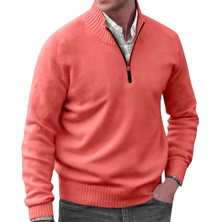 Mens Knit Sweater High Collar Quarter Zip