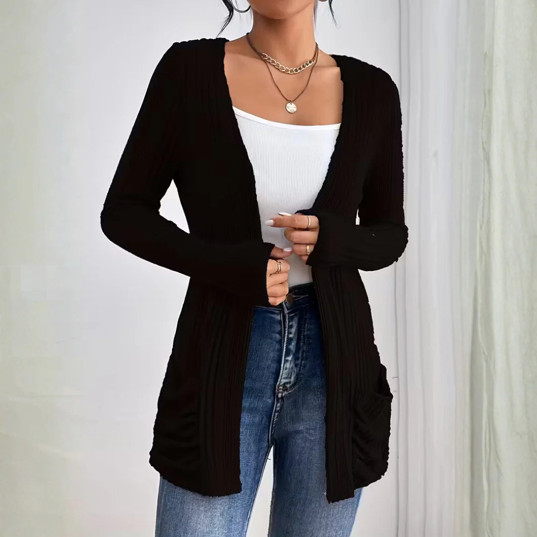 Womens Ribbed Knit Cardigan Open Front Relaxed Fit