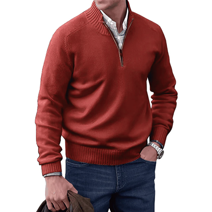 Mens Knit Sweater High Collar Quarter Zip