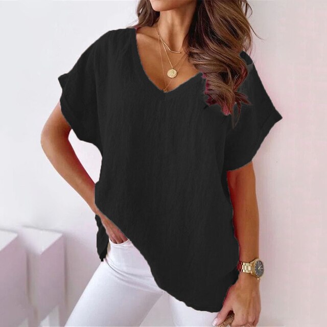 Womens V-Neck Top Casual Lightweight Shirt