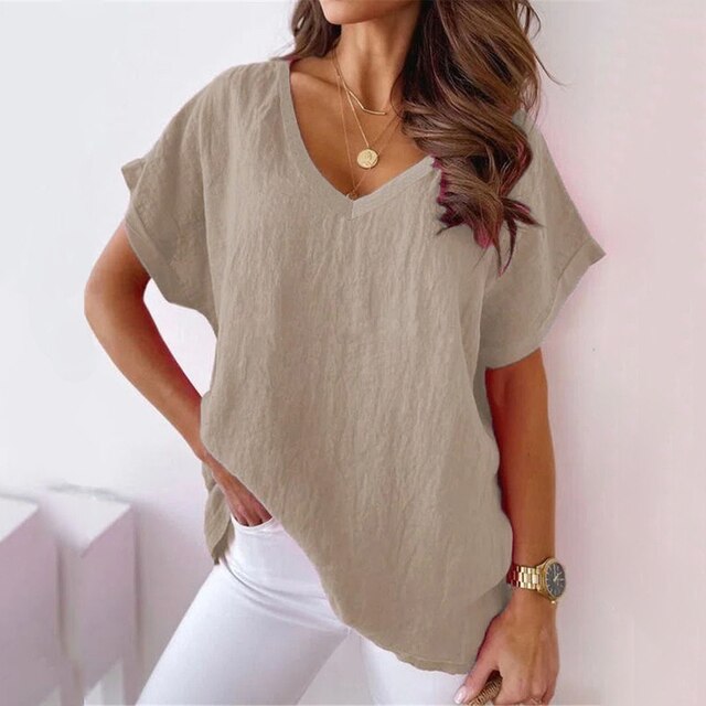 Womens V-Neck Top Casual Lightweight Shirt