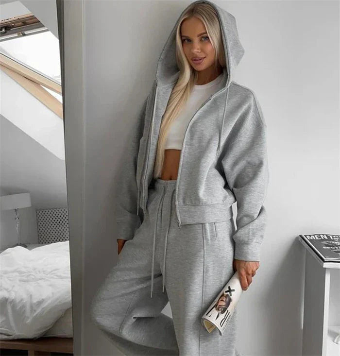 Womens Fleece Tracksuit Set Relaxed Fit