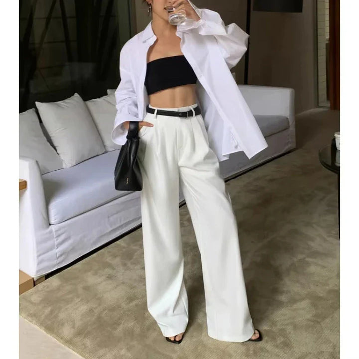Womens Suit Trousers High Waist Wide Leg - BritishMode