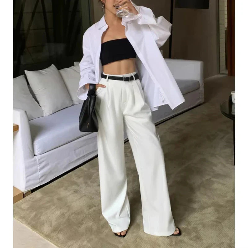 Womens Wide Leg Work Pants Relaxed Fit - BritishMode