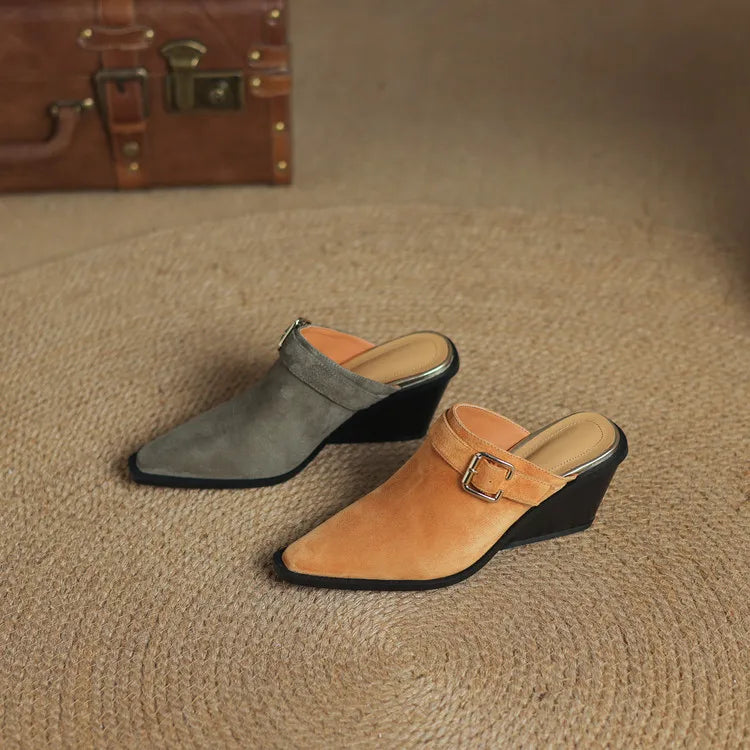 Womens Suede Mules Slip-On Style