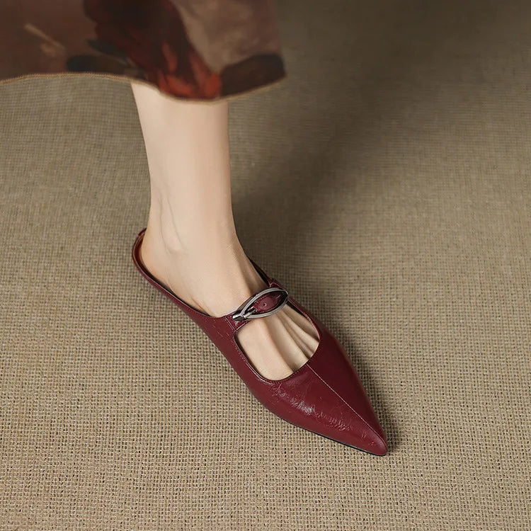 Womens Genuine Leather Mules Slip-On Style