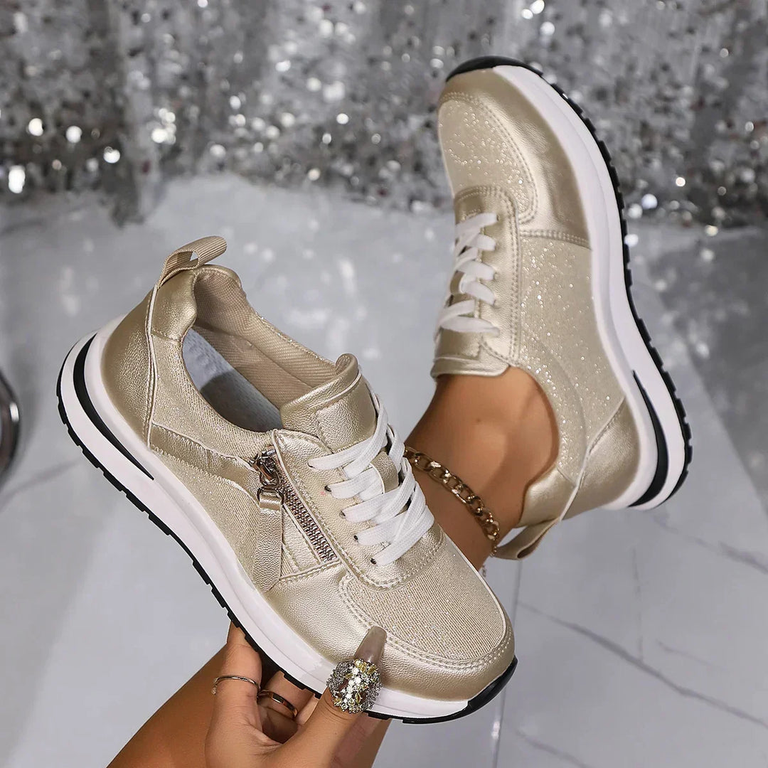 Womens Lace-Up Sneakers with Zip and Platform Sole