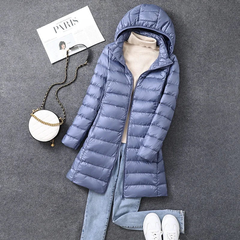 Womens Long Puffer Coat with Detachable Hood Winter