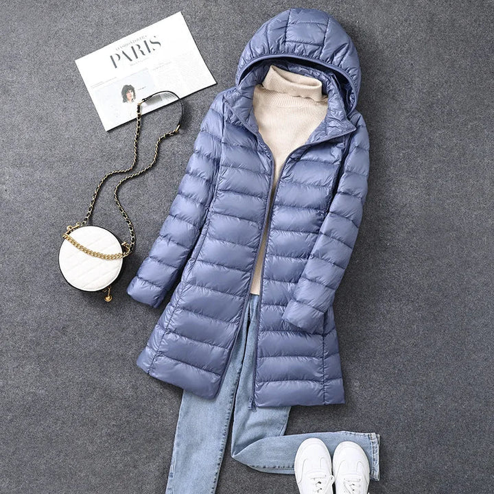 Womens Long Puffer Coat with Detachable Hood Winter