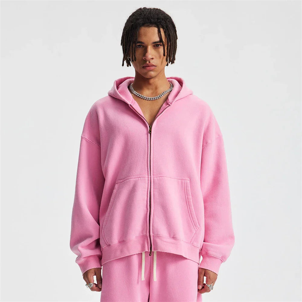 Unisex Fleece Zip-Up Jacket with Hood Warm Fit