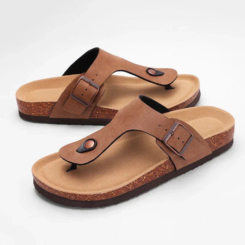 Womens Leather Flat Sandals Adjustable Strap Comfortable Fit