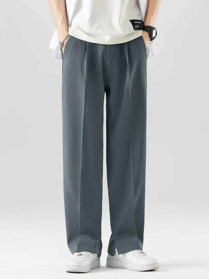 Mens Cotton Trousers Comfortable Straight Leg