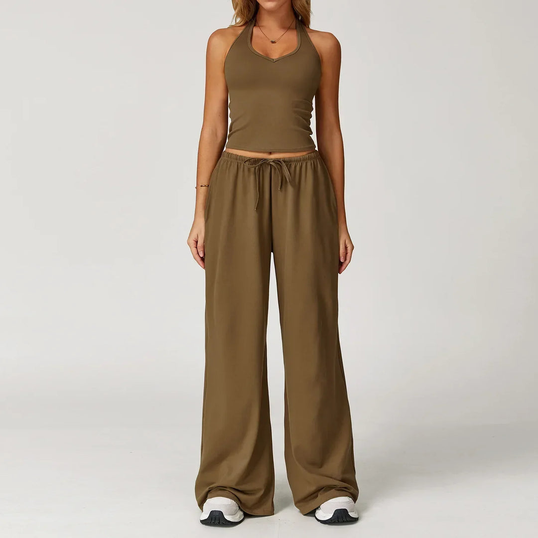 Womens Ribbed Tank Top Breathable Slim Fit Pants Elastic Waist