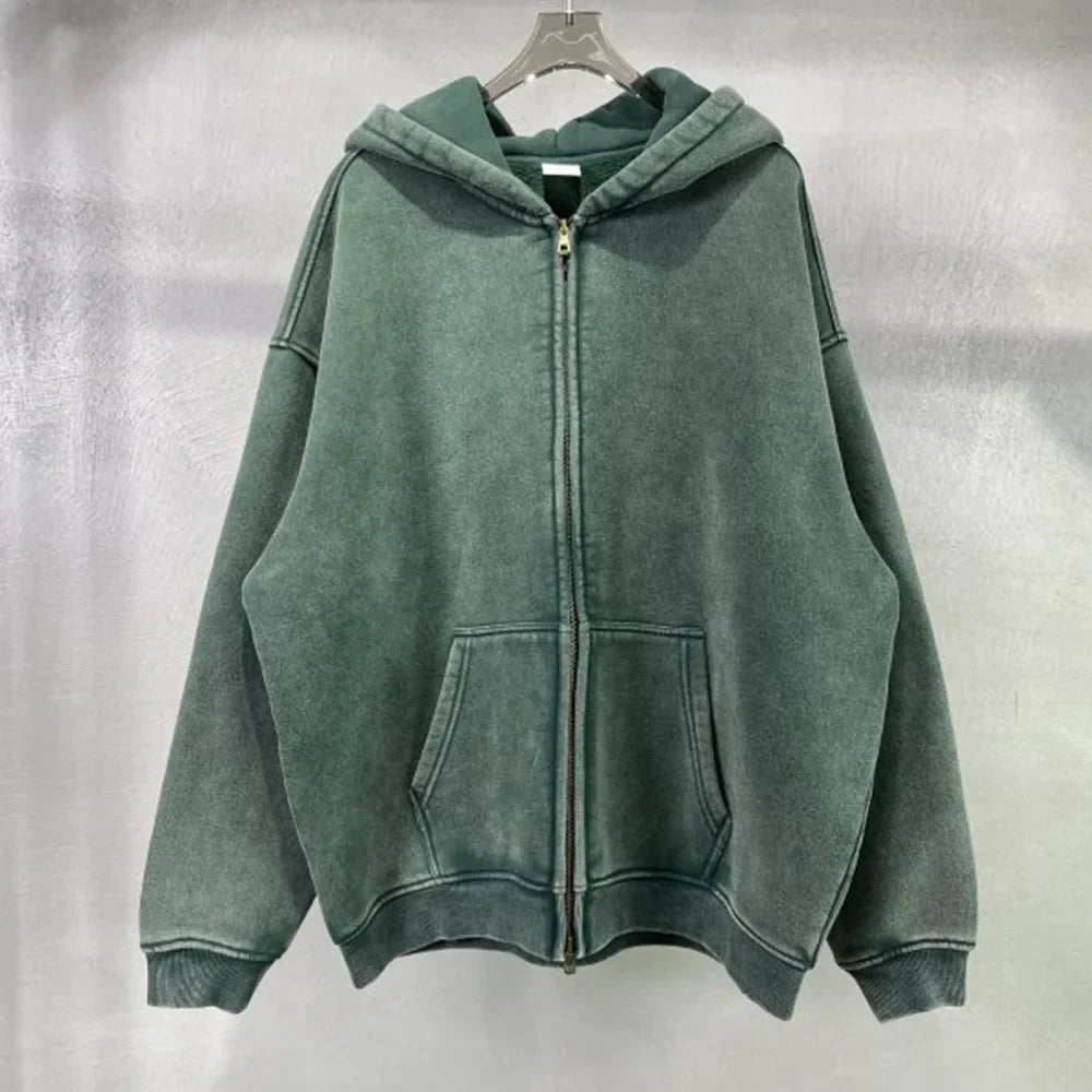 Unisex Full Zip Hoodie Distressed Street Style - BritishMode