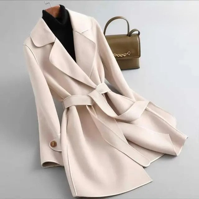 Womens Wool Coat Belted Tailored Wrap Overcoat