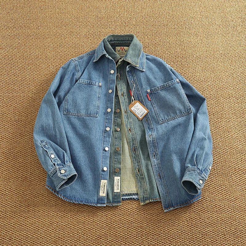 Mens Denim Jacket Shirt Cotton Distressed Classic Fit - BritishMode