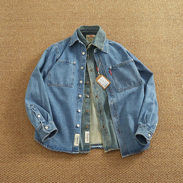 Mens Denim Jacket Shirt Cotton Distressed Classic Fit - BritishMode