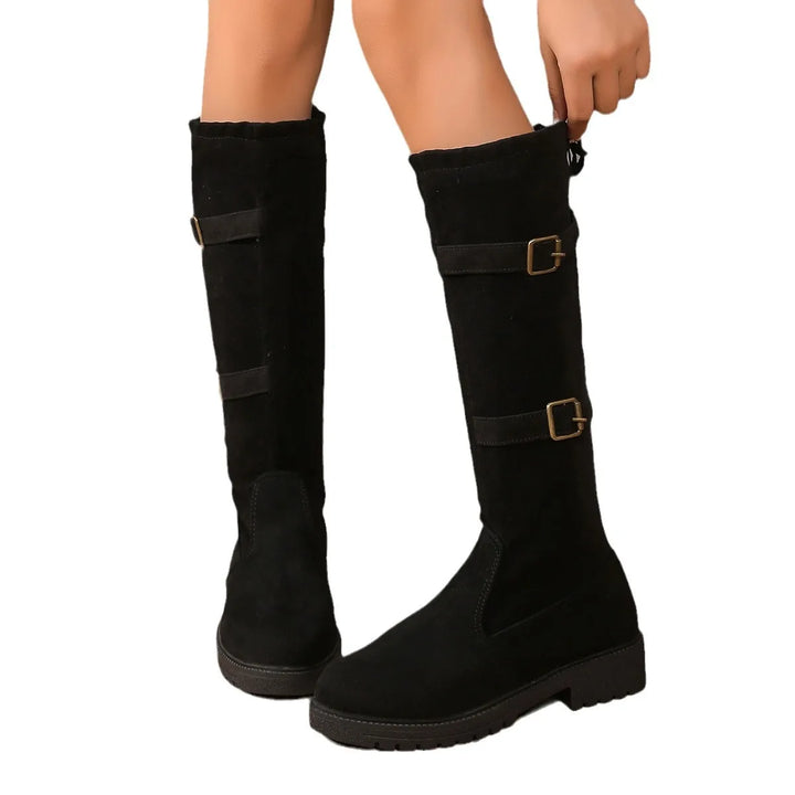 Womens Long Boots Suede Buckle Casual