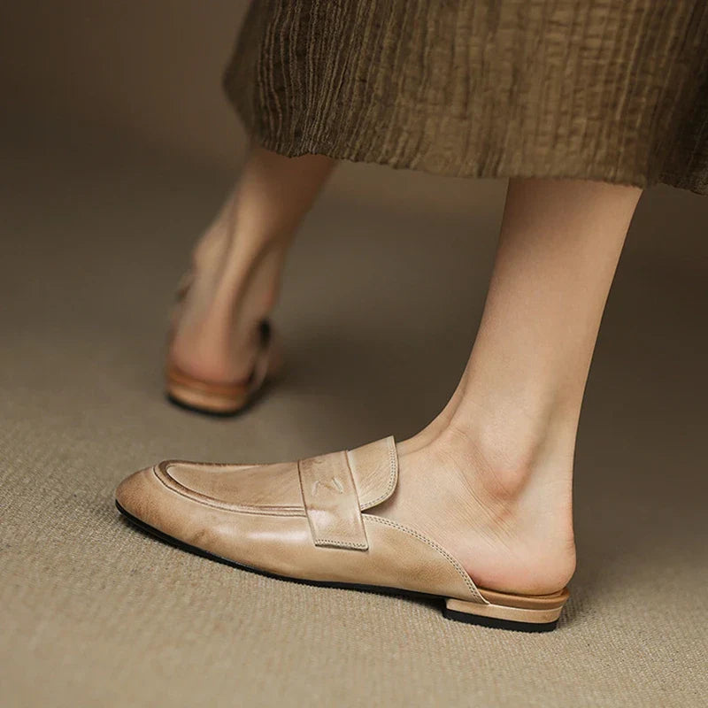 Womens Genuine Leather Mules Slip-On Comfortable