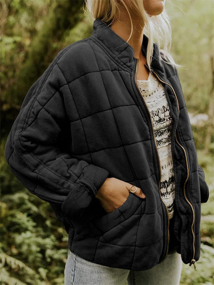 Unisex Quilted Jacket Padded Warm Zip-Up