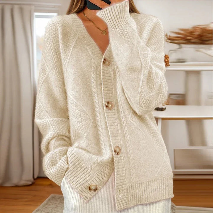 Womens Cable Knit Cardigan Sweater Cozy Fit - BritishMode