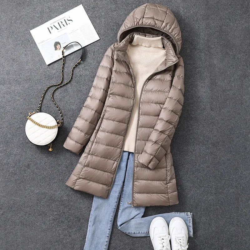 Womens Long Puffer Coat with Detachable Hood Winter