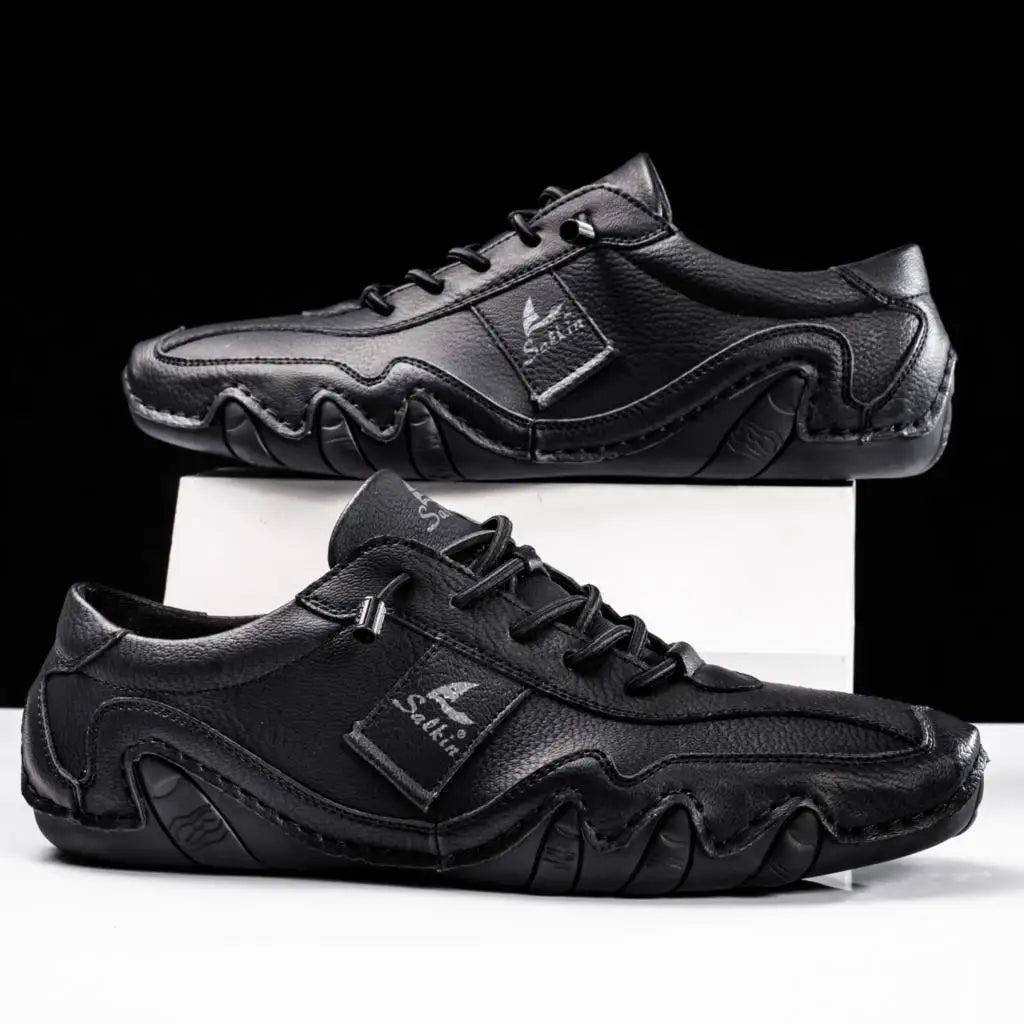 Mens Casual Lace-Up Shoes with Contrast Stitching Curved Sole