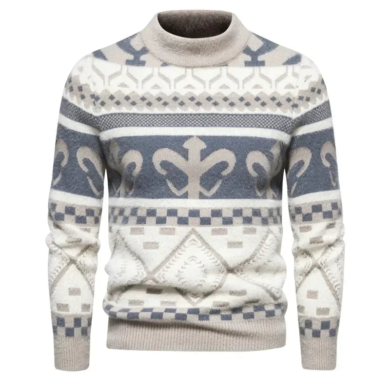 Mens Faux Fur Crew Neck Sweater