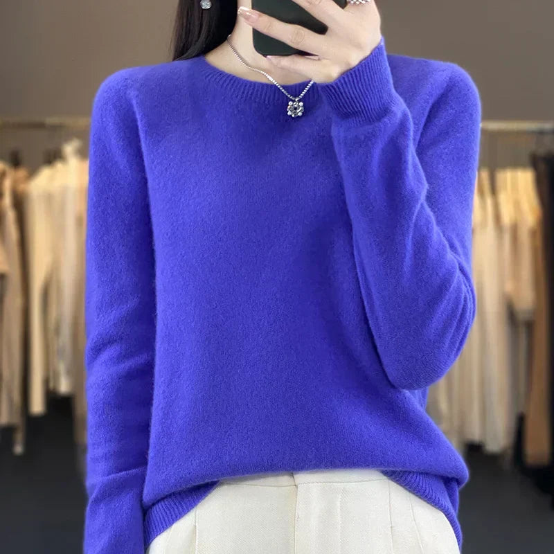 Womens Merino Wool Sweater O-Neck Soft Fit
