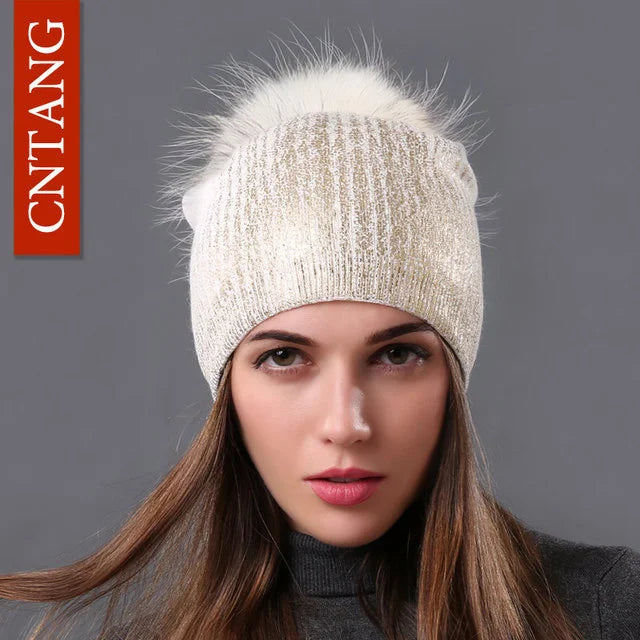 Unisex Knit Winter Hat with Faux Fur Pom Pom