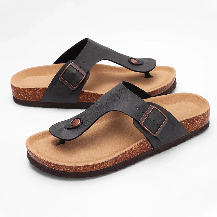 Womens Leather Flat Sandals Adjustable Strap Comfortable Fit