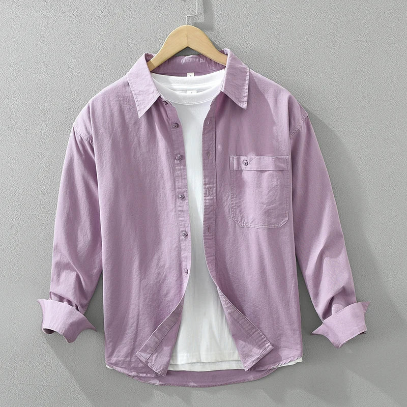 Mens Cotton Shirt Lightweight Long Sleeve Casual Fit