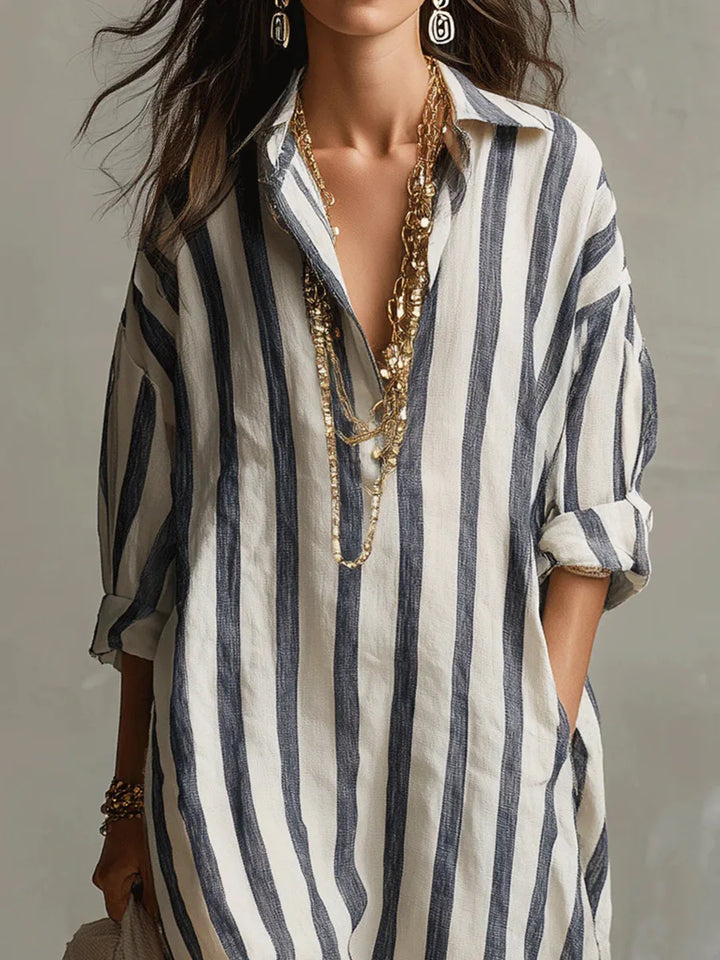 Womens Maxi Shirt Dress with Lapel Collar and Button Placket