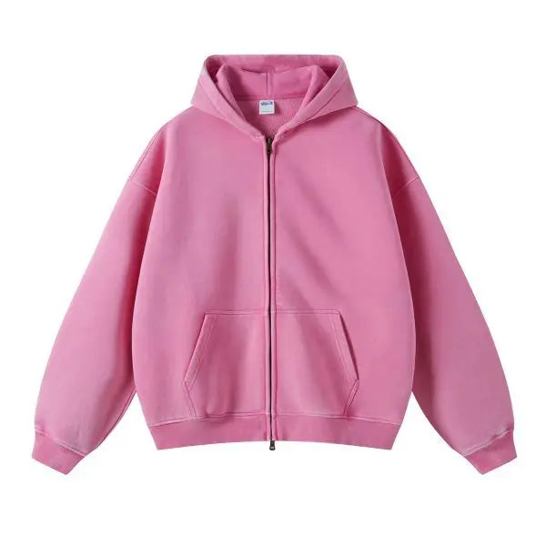 Unisex Full Zip Hoodie Distressed Street Style