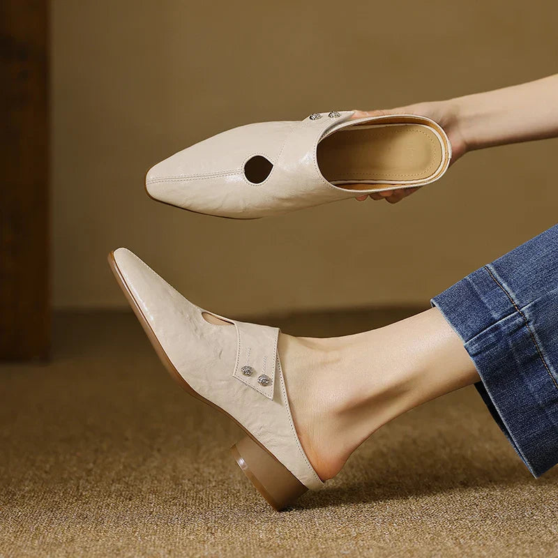 Womens Genuine Leather Mules Slip-On Style