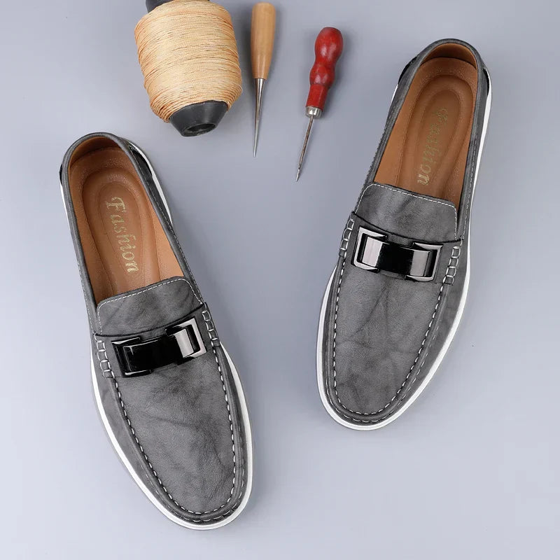 Mens Loafers Genuine Leather Slip-On