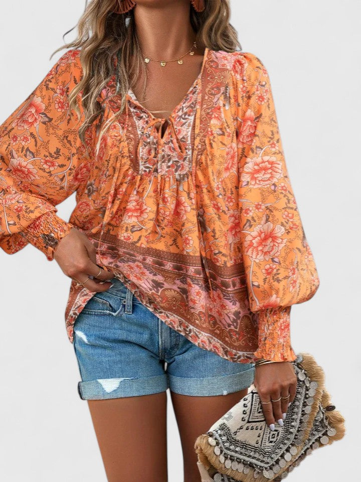 Womens Peasant Blouse Lightweight Long Sleeve Relaxed Fit
