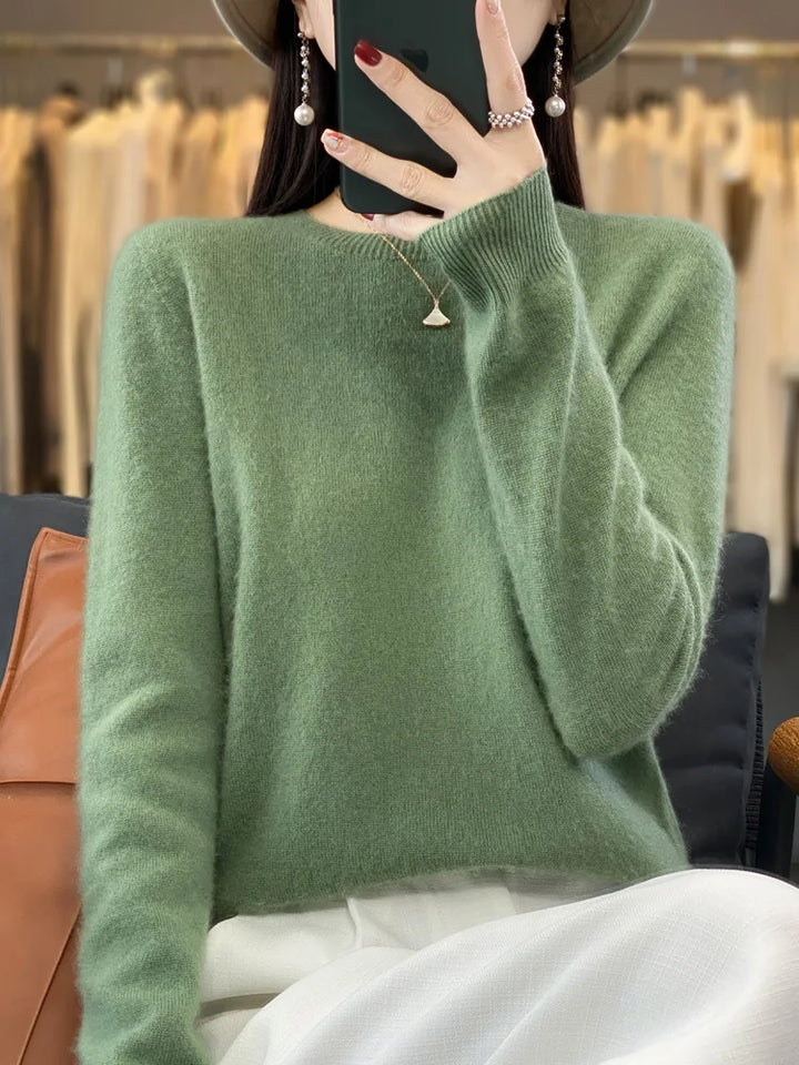 Womens Merino Wool Sweater O-Neck Soft Fit