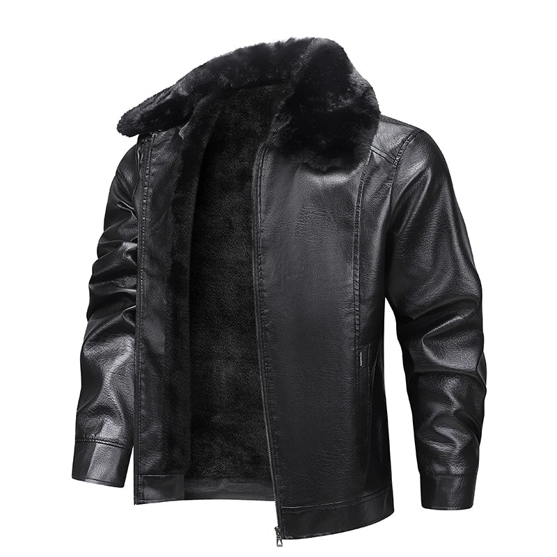 Mens Leather Motorcycle Jacket Warm