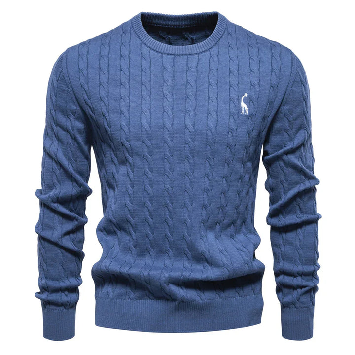 Mens Crew Sweater with Animal Print Cozy Fit