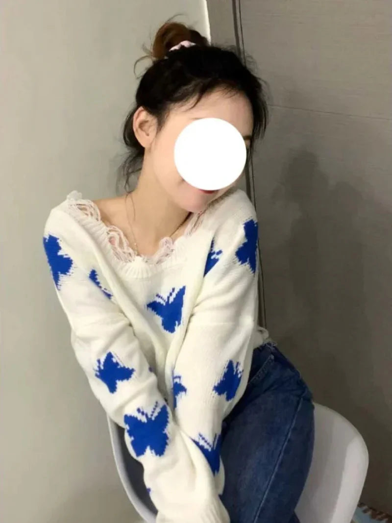 Womens Knit Sweater Floral Pattern Cozy Fit - BritishMode