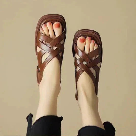 Womens Leather Sandals Slip-On Comfortable Fit