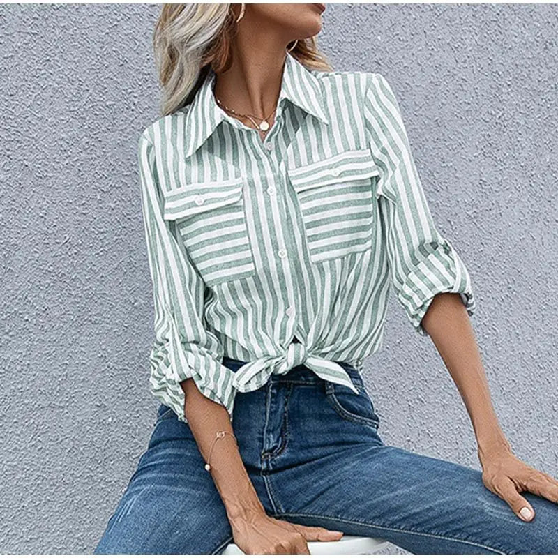 Womens Blouse Cotton Stripe Relaxed Fit