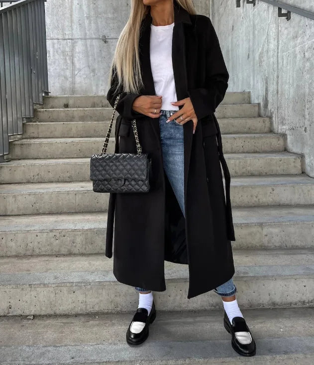 Womens Double-Breasted Button Coat Classic Fit