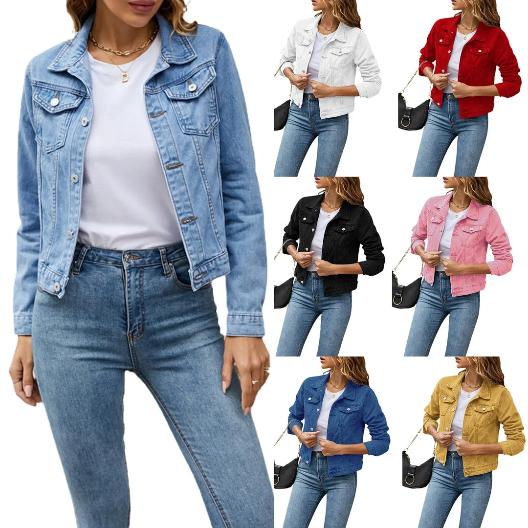 Womens Denim Jacket Fitted Short Sleeve - BritishMode
